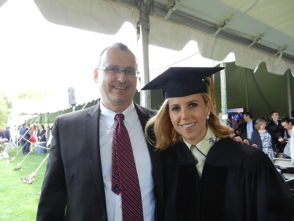 Jeff at son Joshua's 2014 Bbason College graduation with Tori Burch, commencement speaker, famed clothing designer, philantropist.